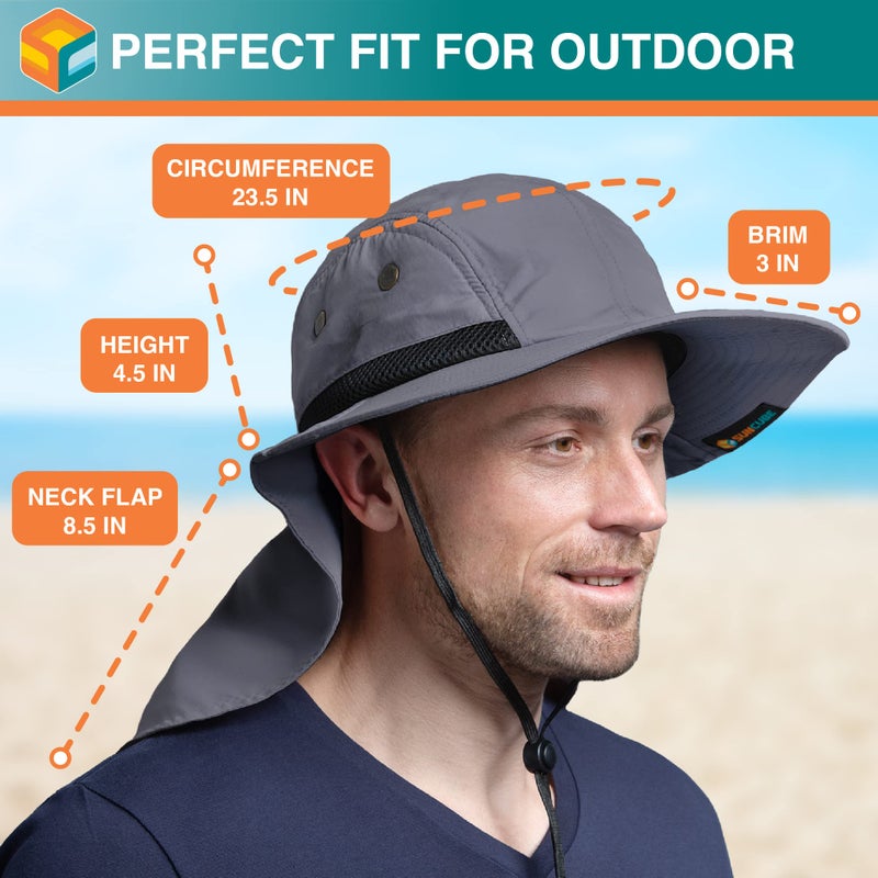 Suncube SUN CUBE Sun Hat for Men, Wide Brim Fishing Hat Neck Flap Cover Men Women, Hiking Safari, UV Sun Protection Summer Gardening Beach Camping UPF 50+, Gray - Image 4